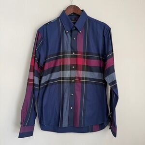 PAUL FREDERICK Mens Medium Slim Dark Plaid Long Sleeve Button Up Shirt C13